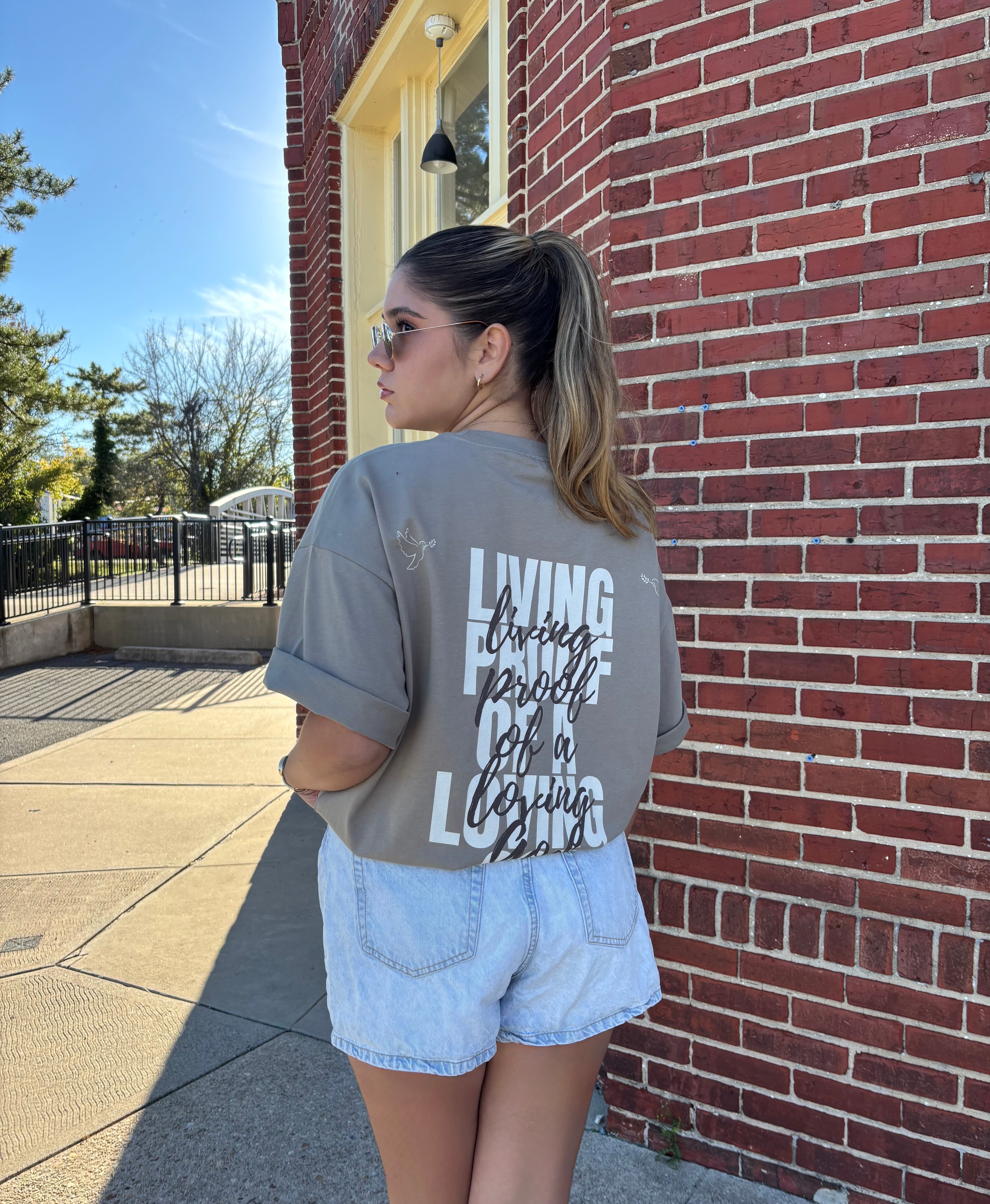 Burning Desire Living Proof of a Loving God Christian oversized t-shirt – unisex cotton